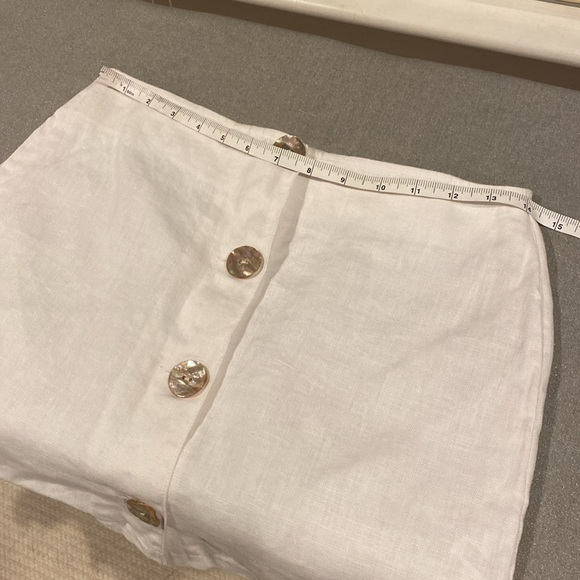 White Linen Mini Skirt with Real Mother of Pearl Buttons - Picture 10 of 13